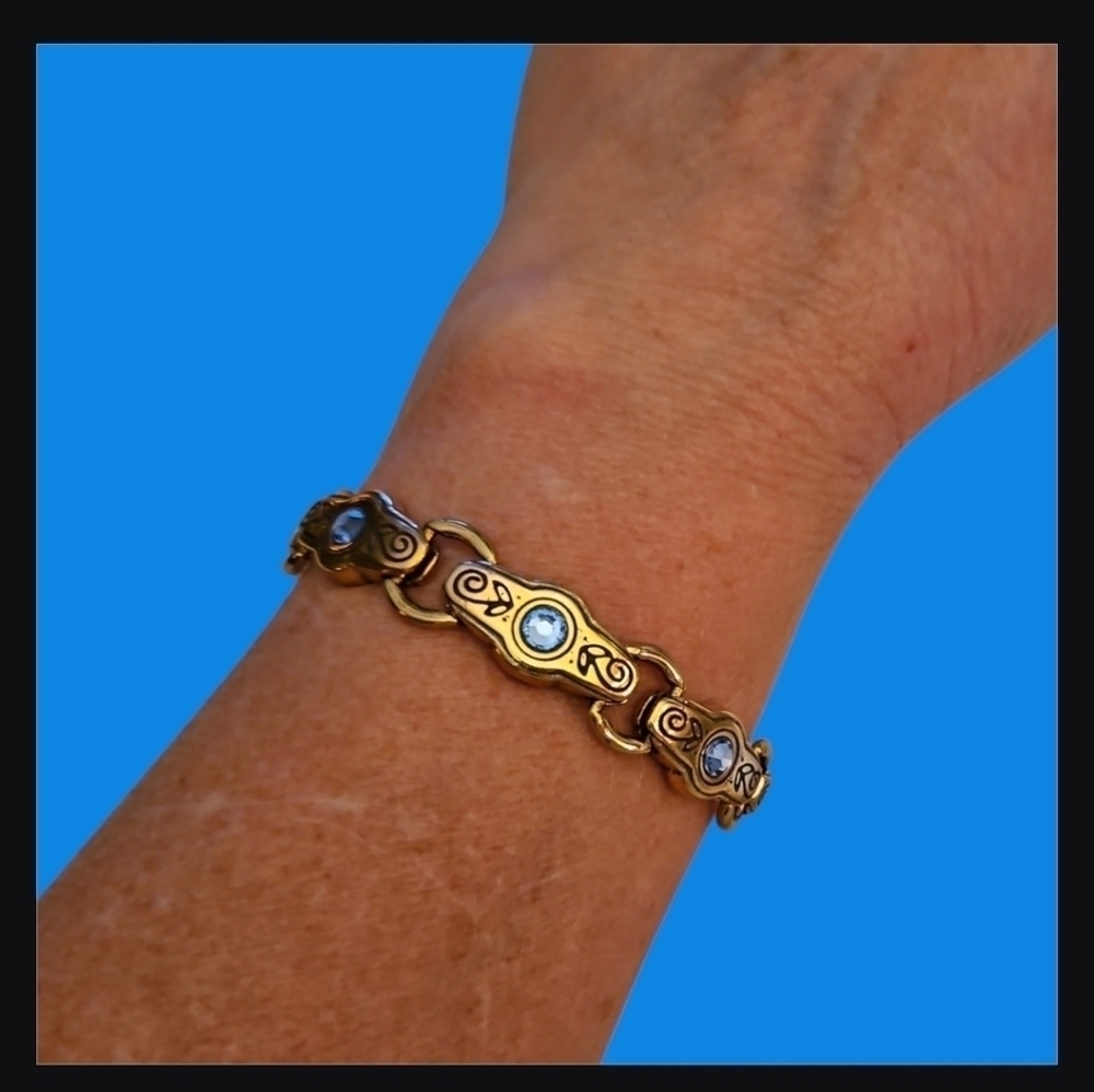 BRIGHTON Icy Blue Celestial Crystal Scroll Silver Plated Link Tennis Bracelet
